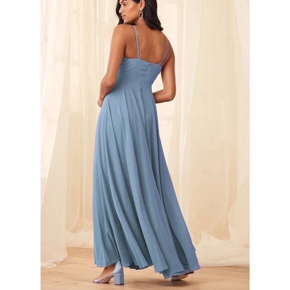 Lulus All About Love Slate Blue Maxi Dress SMALL Lined Formal Chiffon NEW - Picture 12 of 12